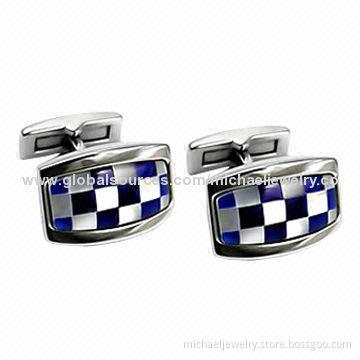 Stainless Steel Cufflinks with Blue Opals and Mop, Concise and Fashionable